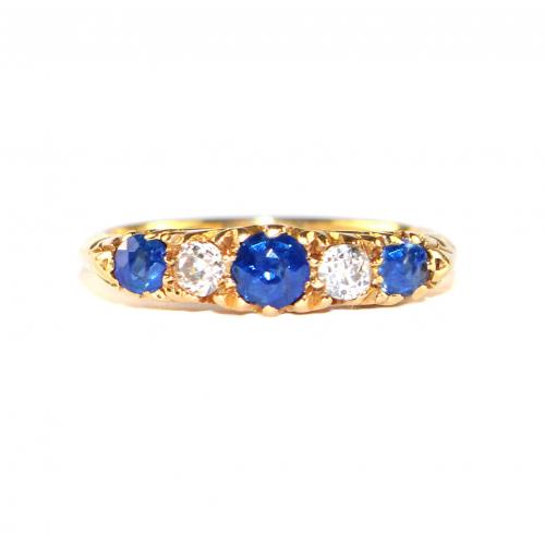 Edwardian Sapphire & Diamond 5 Stone Ring c.1912