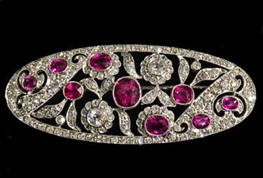 Edwardian pink sapphire and diamond brooch