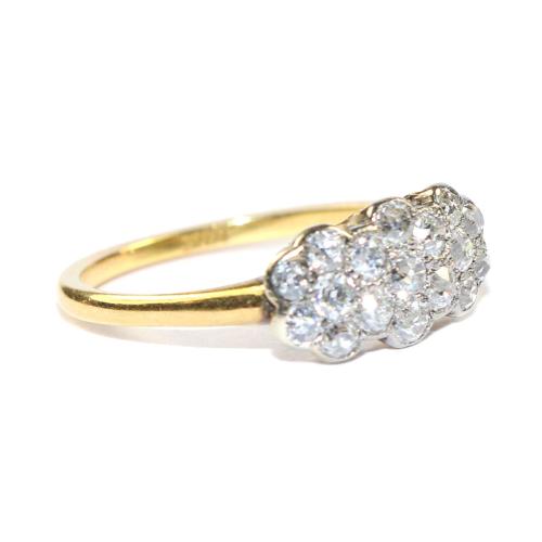 Edwardian Diamond Triple Daisy Cluster Ring c.1910