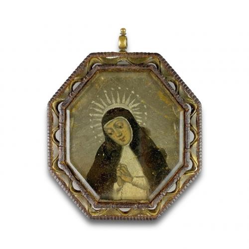 Devotional nun saint pendant. Spanish, late 17th century