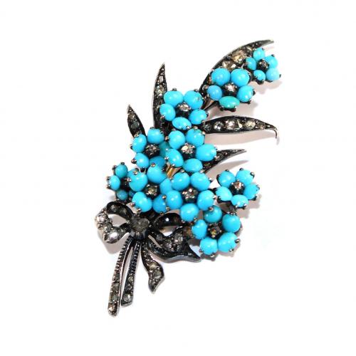 Victorian Turquoise Forget-me-not Brooch/Pendant c.1890