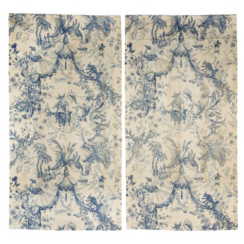 Rococo Chinoiserie blue & white cotton bed curtains