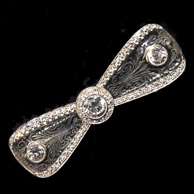 Crystal corner diamond bow brooch