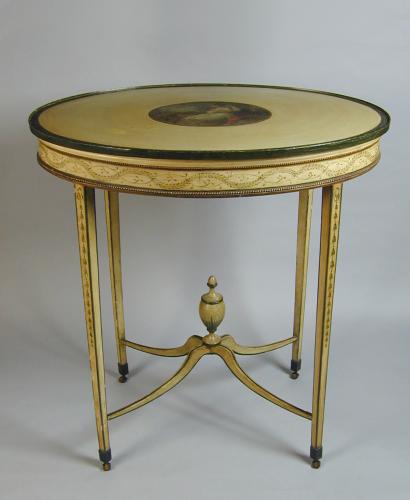An Adam period oval painted centre table, c.1780