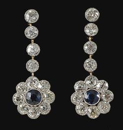 Diamond and sapphire drop cluster earrings