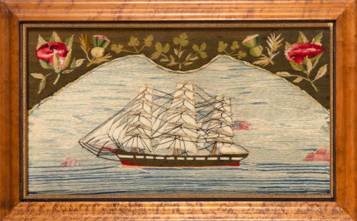 Sailor's Woolwork of an American Ship Under Full Sail