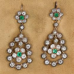 Victorian emerald diamond drop earrings