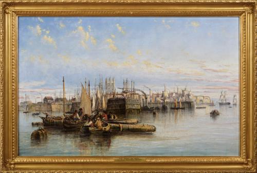 Seascape oil painting of ships and boats at the port of Hull by Francis Moltino