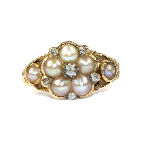 Georgian Pearl & Diamond Pansy Ring c.1810