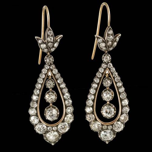 Victorian old cut diamond drop earrings