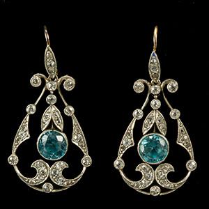 Edwardian diamond and zircon drop earrings