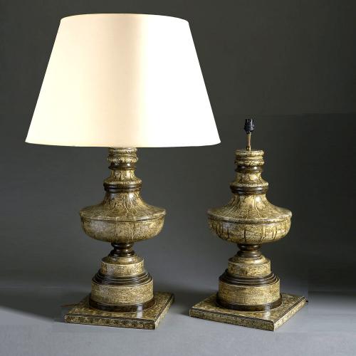 A Large Pair of Faux Marble Urn Lamps