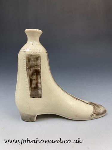 Pottery spirit flask in the form a boot probably Scottish early 19th century