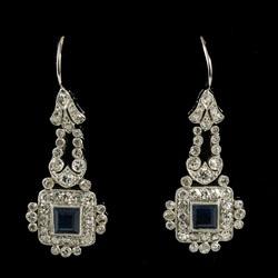 Pear shaped diamond and sapphire drop earrings, circa 1910