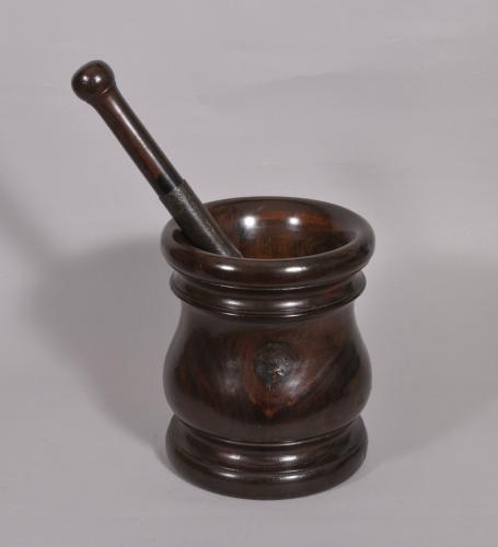 S/4524 Antique Treen Early 18th Century Lignum Vitae Pestle and Mortar