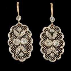 Platinum diamond drop earrings, circa 1910