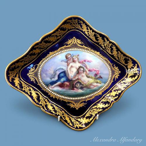 A Superbly Painted Decoratitve French Platter With Venus Arising from the Sea With Dolphins, French Porcelain, circa 1880