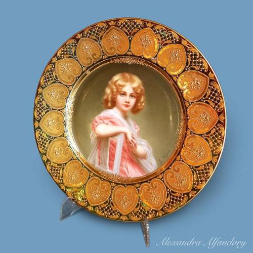 A Beautifully Painted Portrait Plate of a Young Girl signed B. Wagner, circa 1910