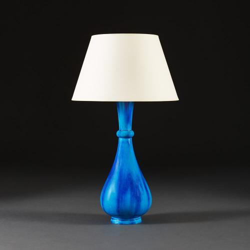 A Minton Blue Glaze Bottle Neck Vase as a Lamp