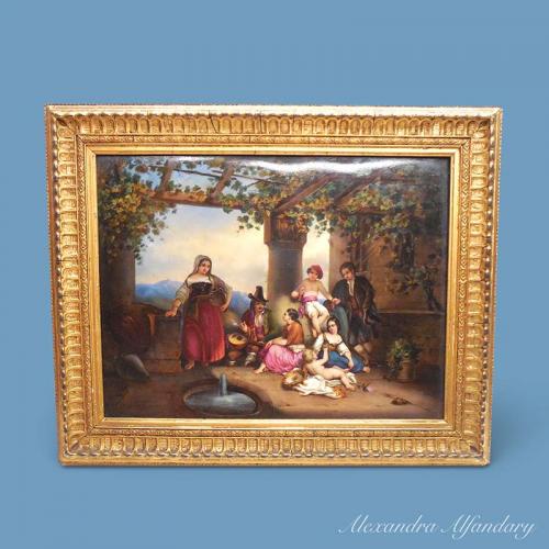 A Charming Porcelain Plaque Painted With An Italian Scene, circa 1880-1900 after a painting by the Belgian Painter Louis Gallait