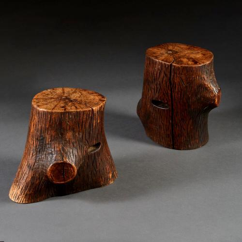 A Pair of Solid Timber Tree Trunk Stools
