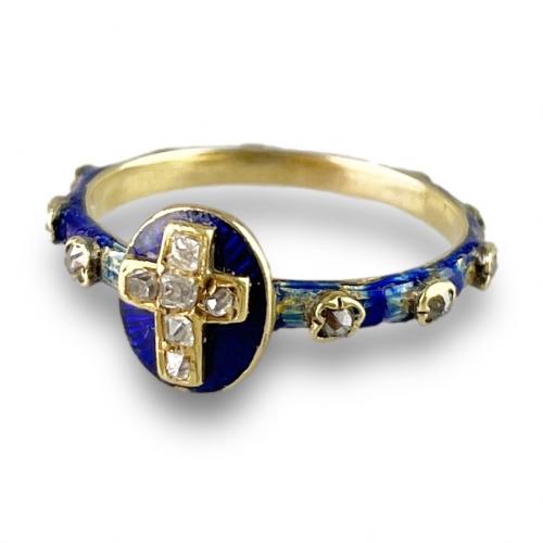 An unusual diamond set, gold & enamel rosary ring, French, 19th century