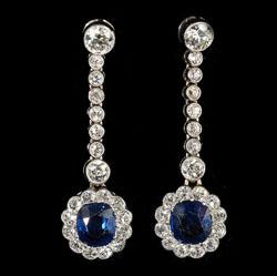 Edwardian sapphire and diamond long drop earrings