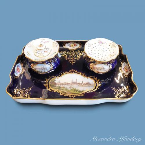 A Superb Meissen Porcelain Topographical Inkwell, circa 1870