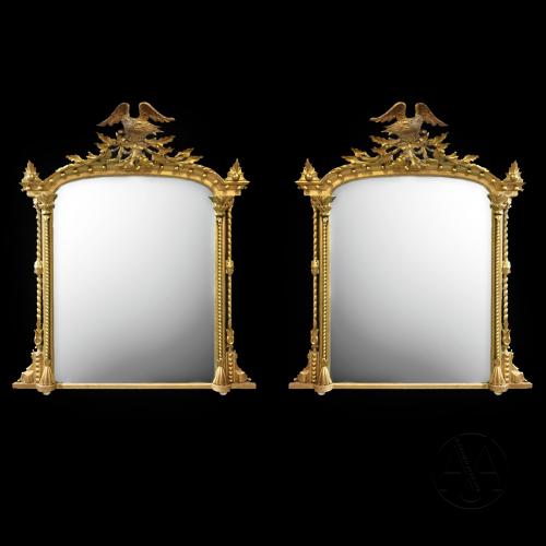 Pair of Giltwood Mirrors With Eagle Cresting
