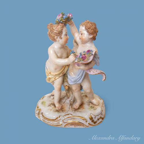 Meissen Porcelain Group of Children Playing With Flower Wreath, circa 1880-1900