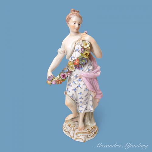 A Beautiful Meissen Porcelain Figure Of A Young Woman Representing The Season Of Spring, circa 1880