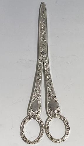Victorian silver grape scissors shears Wakely and Wheeler 1885
