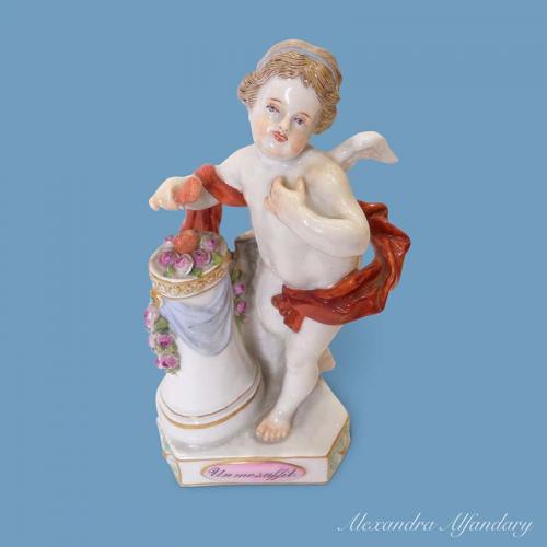 A Meissen Porcelain Figure of a Cupid/Putti from the “Devisenkinder” Motto Cupid Series, circa 1880-1900