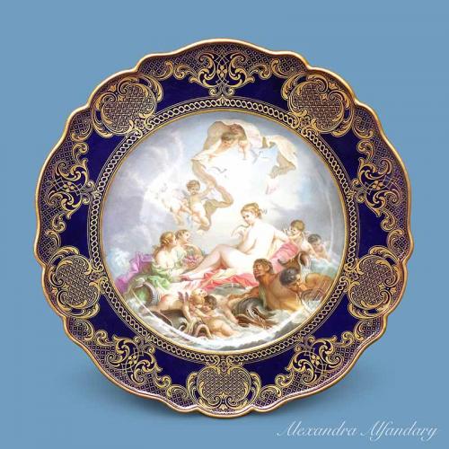 A Very Fine Meissen Plate Painted With A Scene of “The Birth Of Venus” after Boucher, circa 1880