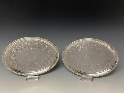 Hannam and Crouch Georgian Silver oval Salvers trays 1800