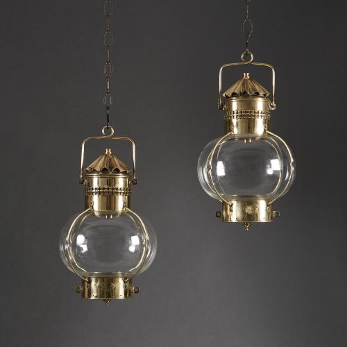 A Pair of Late 19th Century Campaign Brass Hanging Lanterns