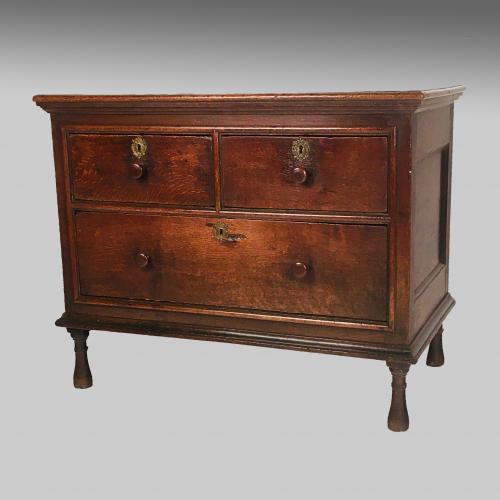  Late 17th century boarded and panelled oak chest