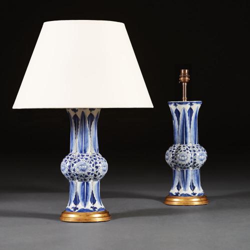 A Pair of Blue and White Delft Vases as Lamps