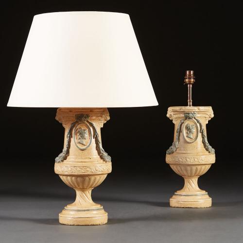 A Pair of 19th Century Painted Urns as Lamps