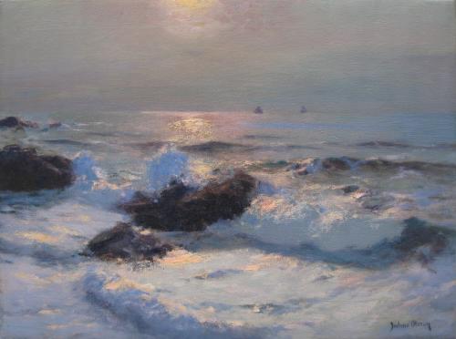 The Coast in the Moonlight by Julius Olsson (1864 – 1942)
