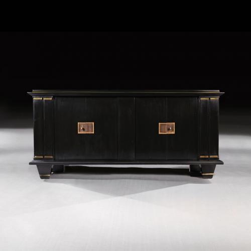 Jacques Adnet French Art Deco Modernist Ebonised Enfilade Sideboard With Gilt Bronze Mounts