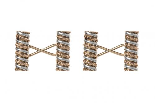 Baton Cufflinks of Spiral Design in Two Colour Gold