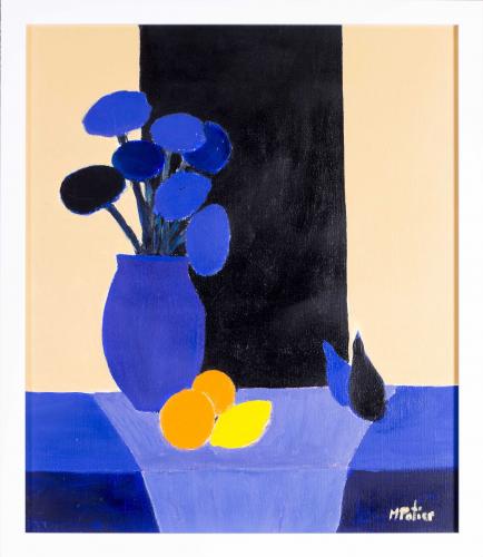Maurice Potier (French, 1926 – 2002), Vase Bleu et Fruits (Blue Vase and Fruits)
