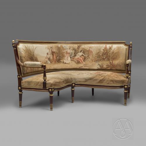 A Louis XVI Style Corner Settee With Aubusson Upholstery