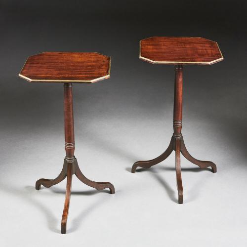 A Fine Pair of Mahogany and Brass Banded Tripod Tables