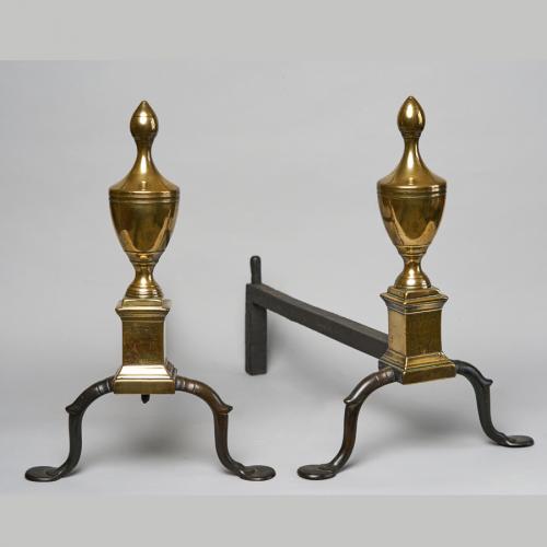 18th century American brass and wrought iron Andirons