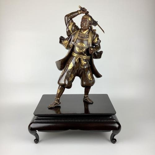 Japanese bronze Samurai warrior signed Gyoko, Meiji Period