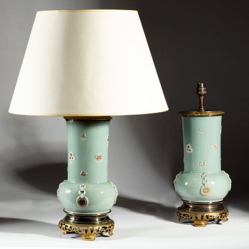 A Pair of 19th Century Japanese Celadon Vases Mounted as Lamps