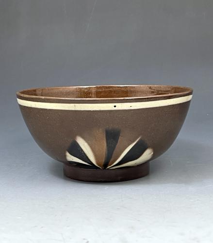 Mochaware pottery bowl with dipped fan decoration circa 1800 Great Britain