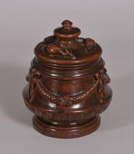 S/4583 Antique Treen 19th Century Fruitwood Dry Storage Container